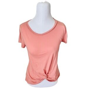 Saturday Sunday Anthropologie Peach Pink Front Knot Twist Hem T-Shirt Top